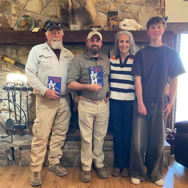 Our latest scholarship recipients at #Gunsite. Gary Cordes, Matthew Peake, Lindy, Halen Mertens. 4-17-26