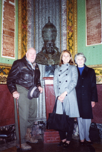 Jeff, Lindy and Janelle in front of the bust of Pope Pius XI in the Vatican.